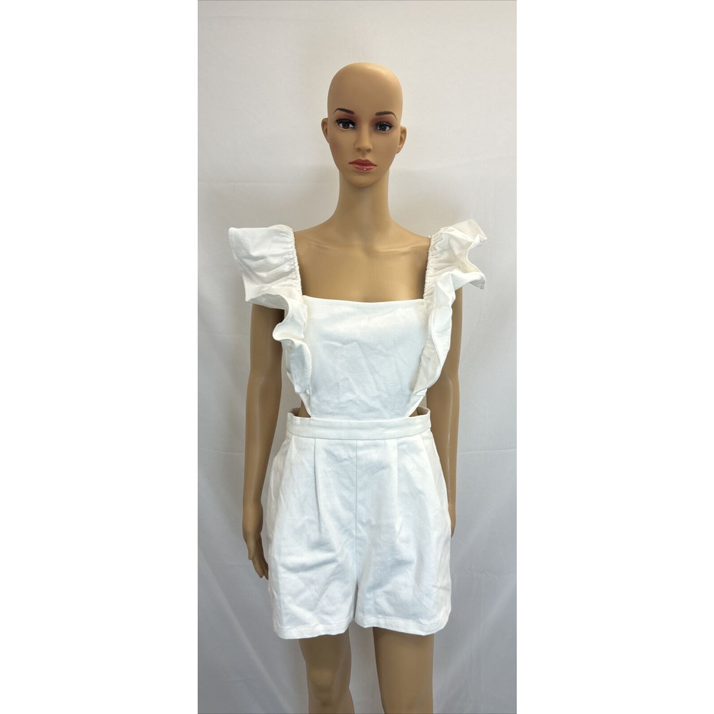 Flying Tomatoes White Denim Ruffle Cut Out Romper Size Medium FS Bnfts Charity